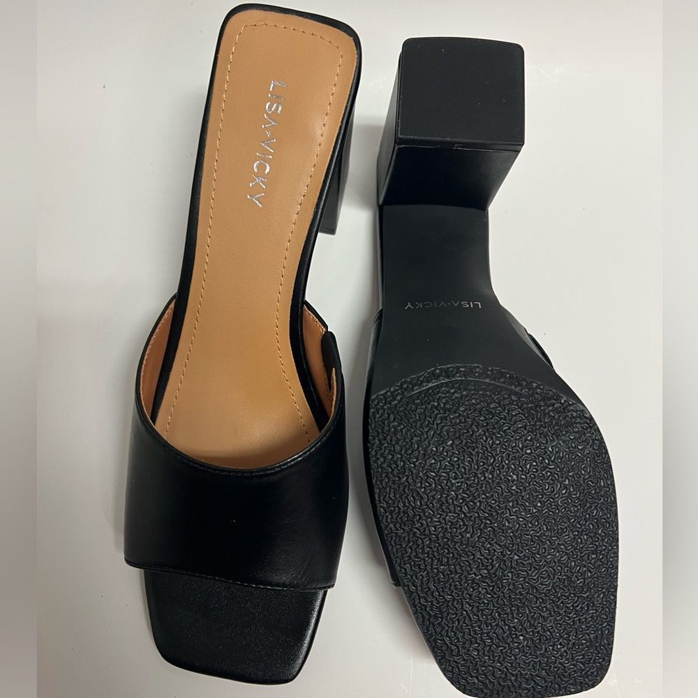 New in Box Lisa Vicky Vital Black Leather Open-Toe Mules - Size 8.5M - Picture 7 of 9